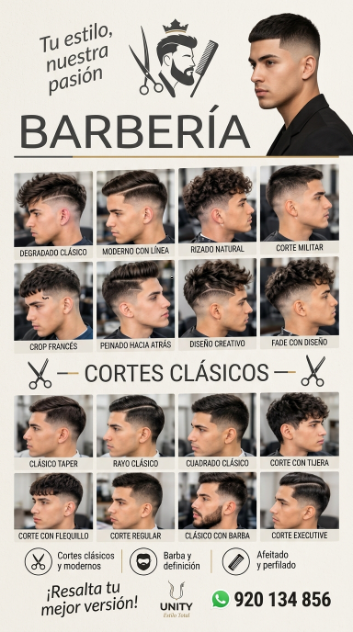 Catálogo de cortes de barbería Unity